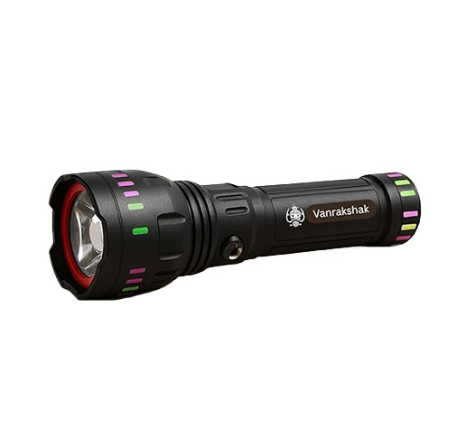 VANRAKSHAK LED Tactical Flashlight with Multi-Color Indicator Lights, Black FL-B801