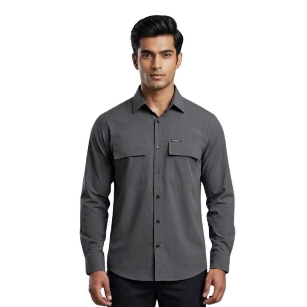 Men’s Breathable Hiking Shirt – Full Sleeve, Quick-Dry, Lightweight Outdoor Trekking Shirt (Dark Grey)
