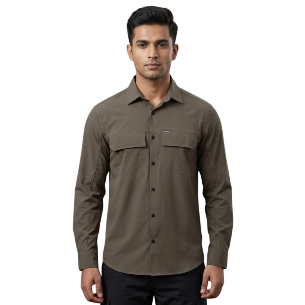 Men’s Breathable Hiking Shirt – Full Sleeve, Quick-Dry, Lightweight Outdoor Trekking Shirt (Taupe)