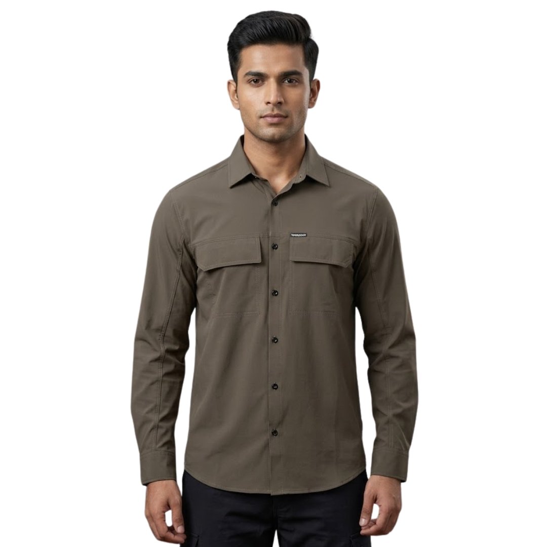 Men’s Breathable Hiking Shirt – Full Sleeve, Quick-Dry, Lightweight Outdoor Trekking Shirt (Taupe)